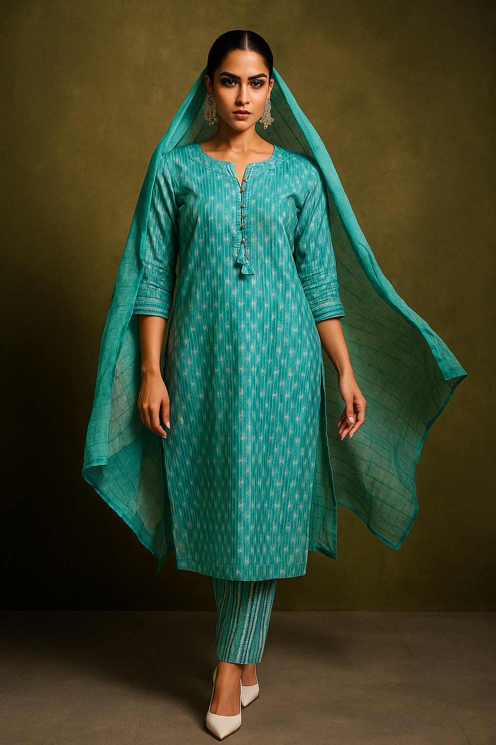 GREEN IKKAT|Ethnic wear-DK2498