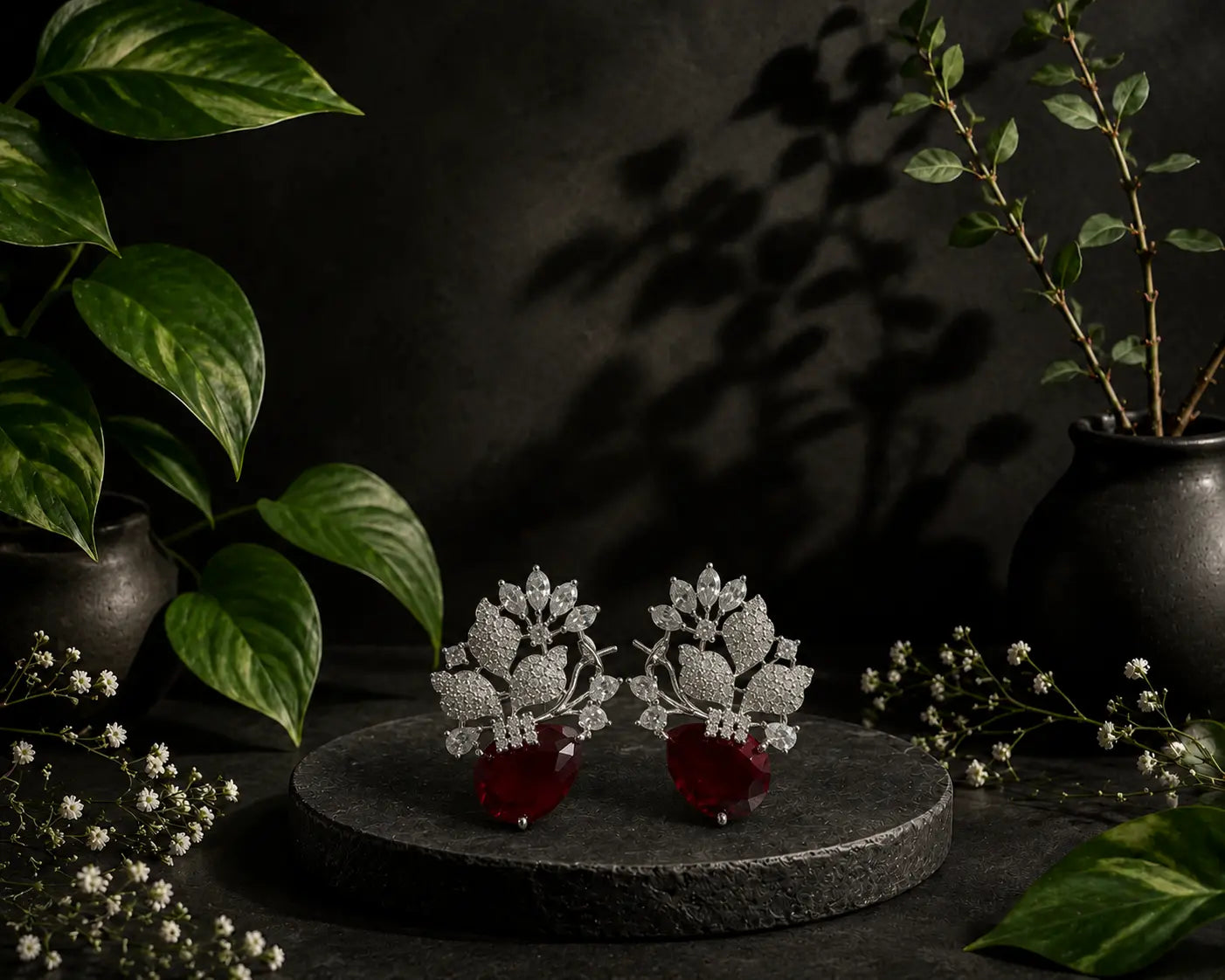 CRIMSON FLORA EAR RINGS