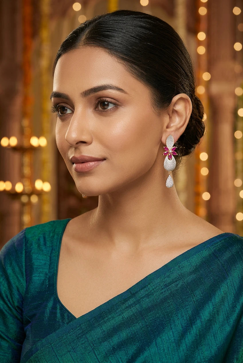 Ruby Tear Drop Ear rings|ZR254