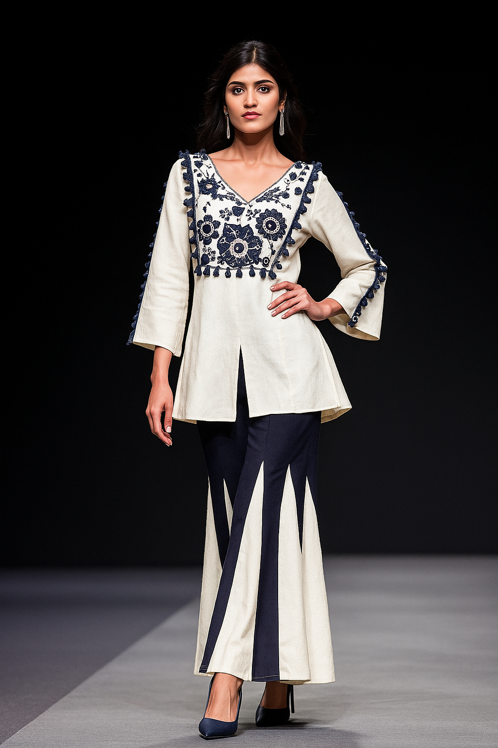Ethnic Ivory Palazzo Kurti|DESIKUDI