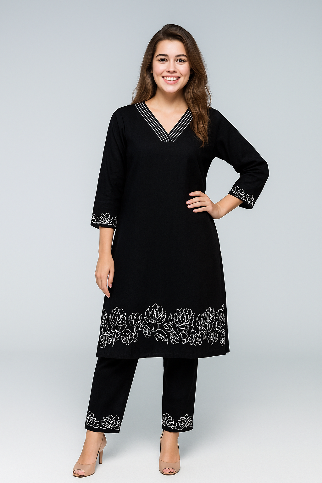 BLACK EMBROIDERED KURTI