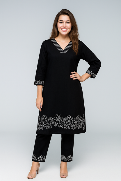 BLACK EMBROIDERED KURTI