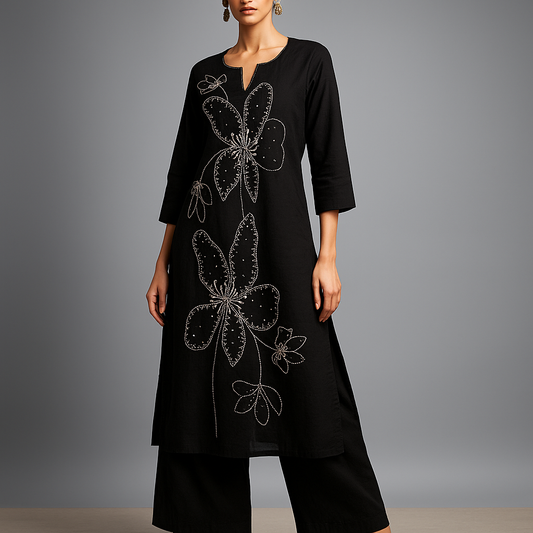 Midnight Bloom Plazzo|Ethnic wear-DK2473