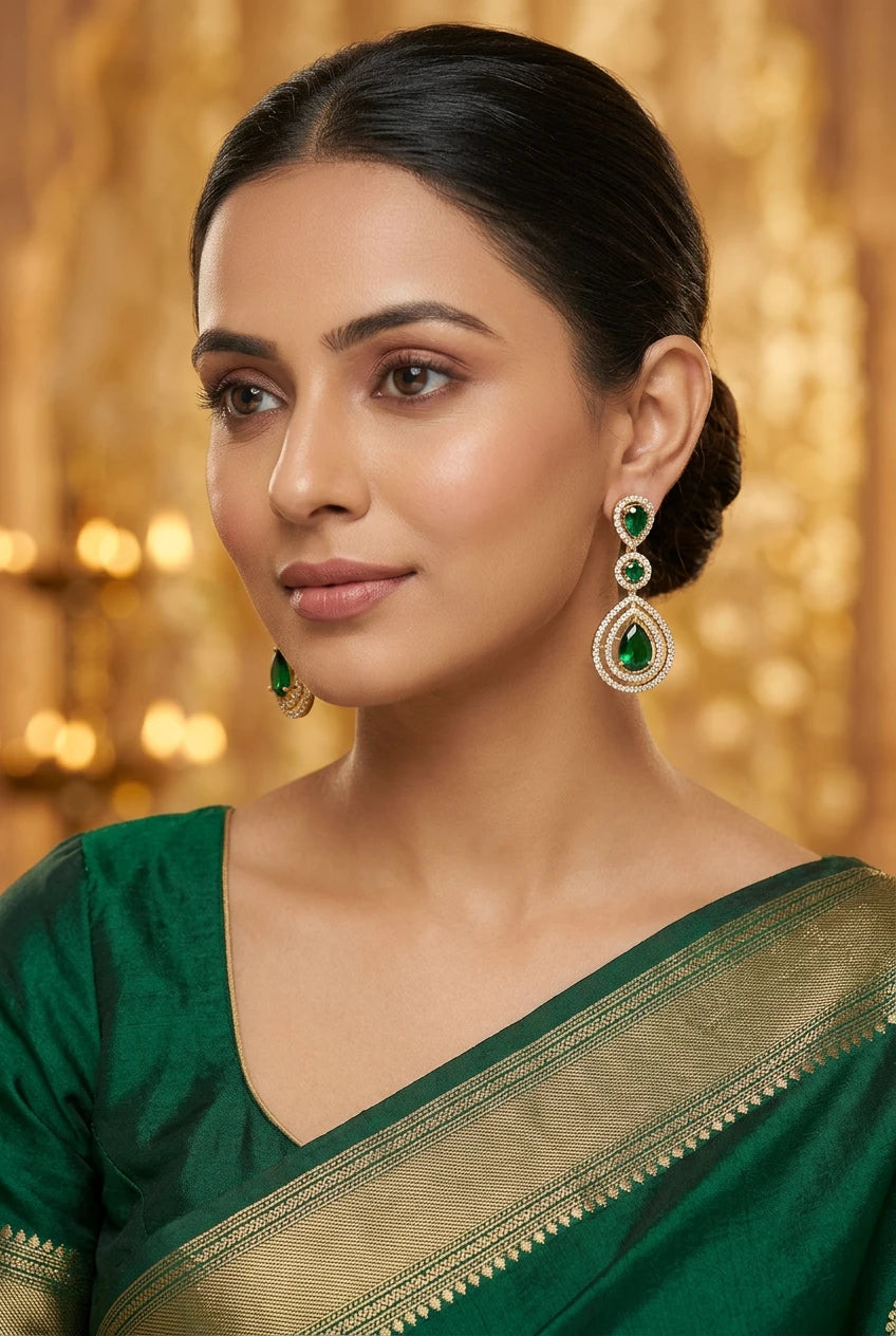 Emerald Halo Ear Rings|ZR2548