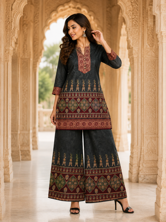 Black Maroon Palazzo Set