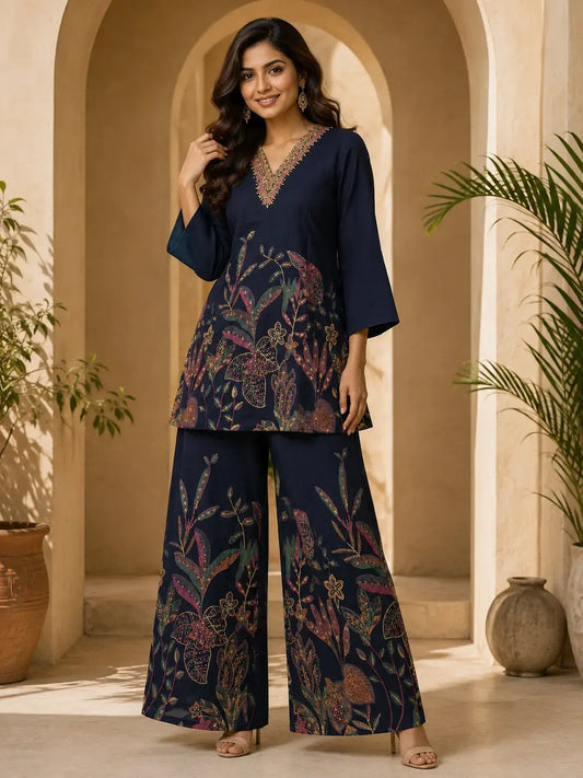 Navy Bloom Palazzo Set