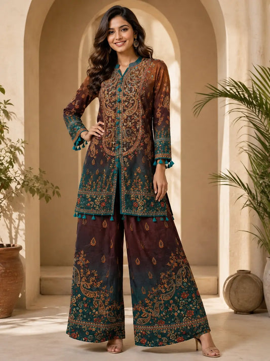 Teal Paisley Palazzo Set