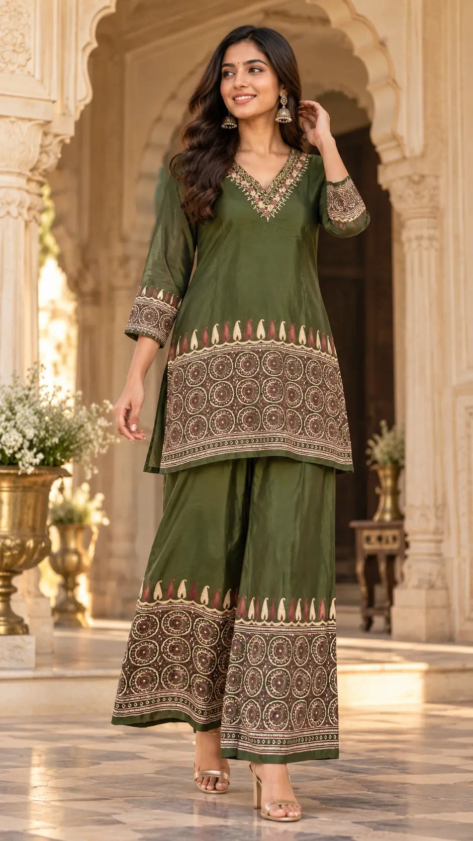 Green Gajji Silk plazzo