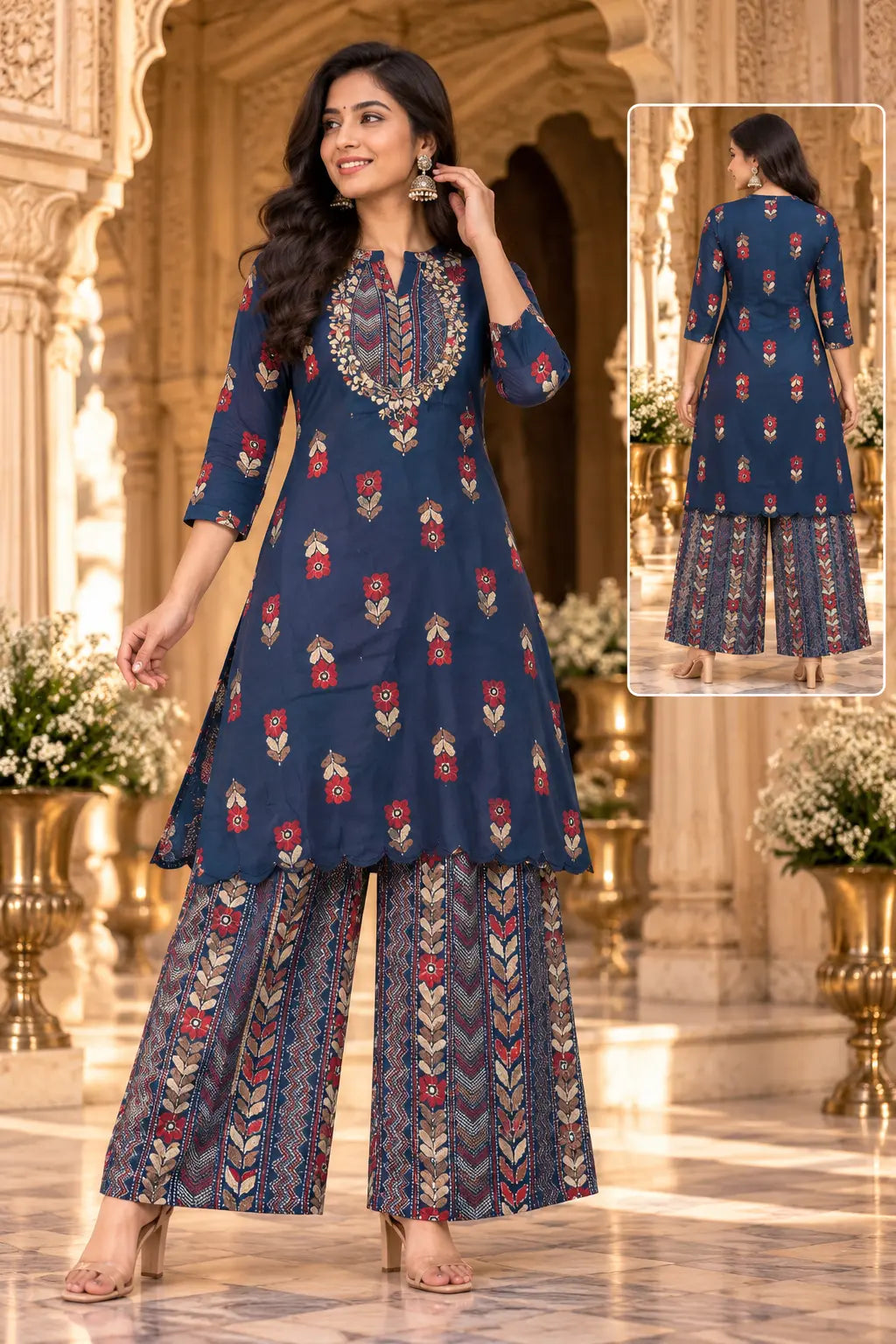 Blue Floral Plazzo Set