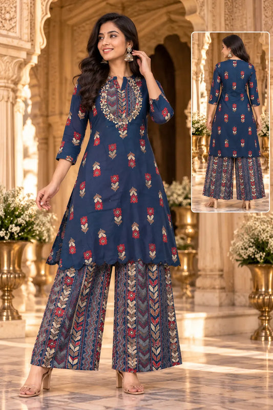 Blue Floral Plazzo Set