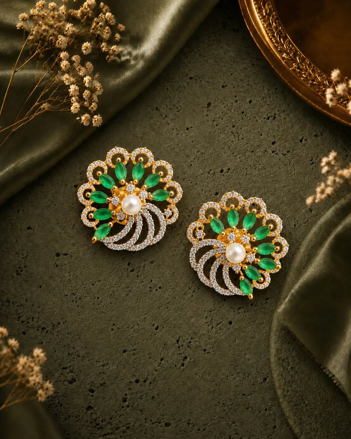 Emerald Petal Ear rings
