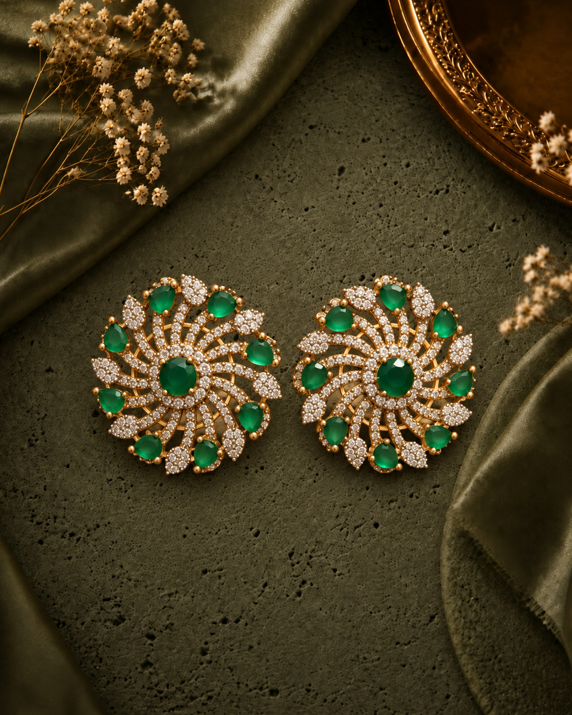 Emearld Spiral Earrings