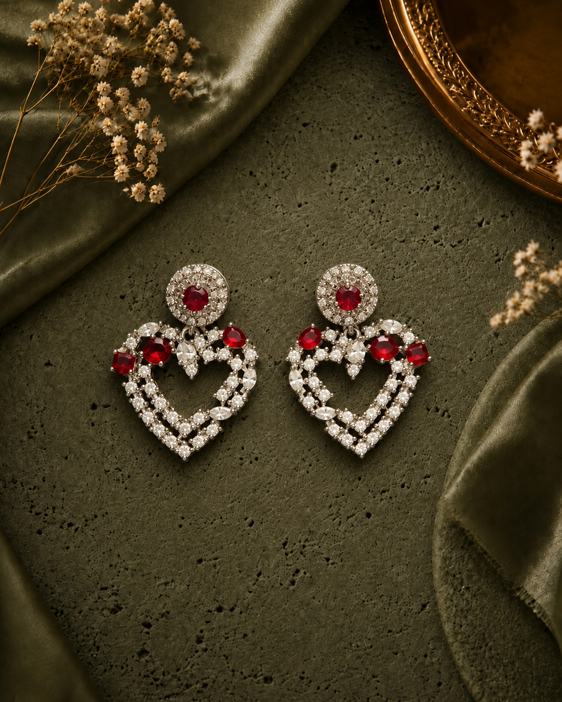 Ruby Heart Earrings