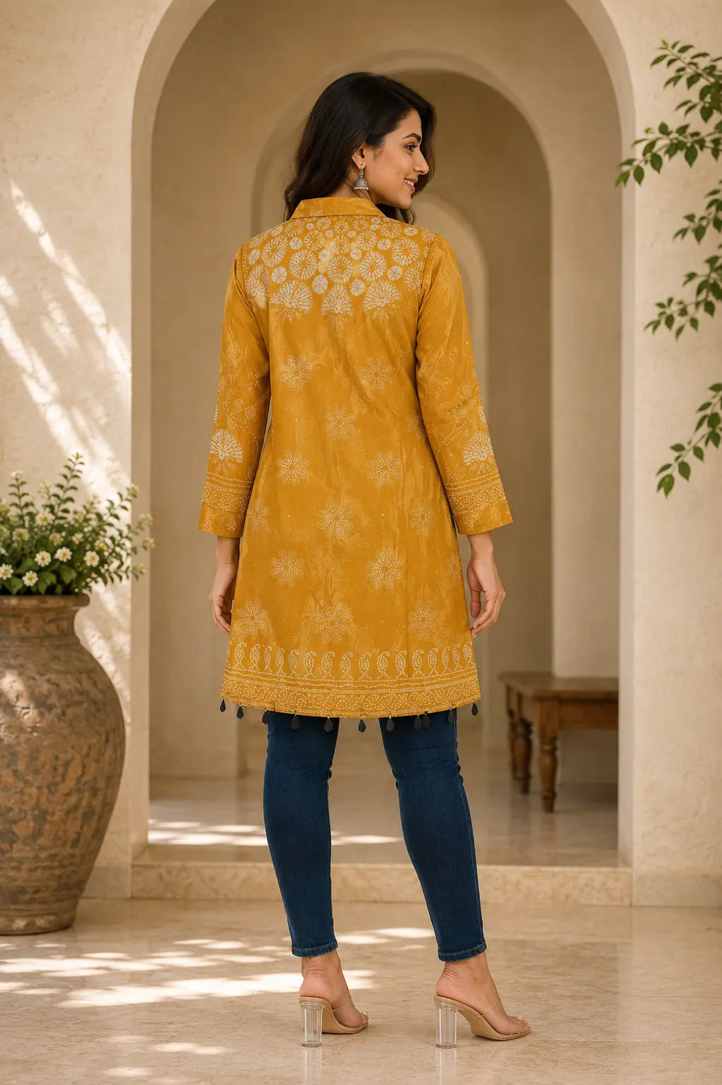 Mustard Crepe Shirt|Ethnic wear-DK2413