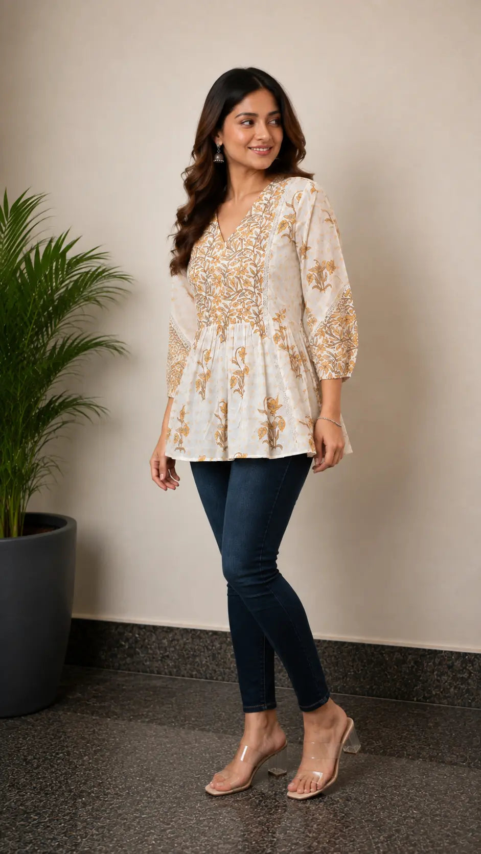 Yellow Peplum Kurti|Ethnic wear-DK2439