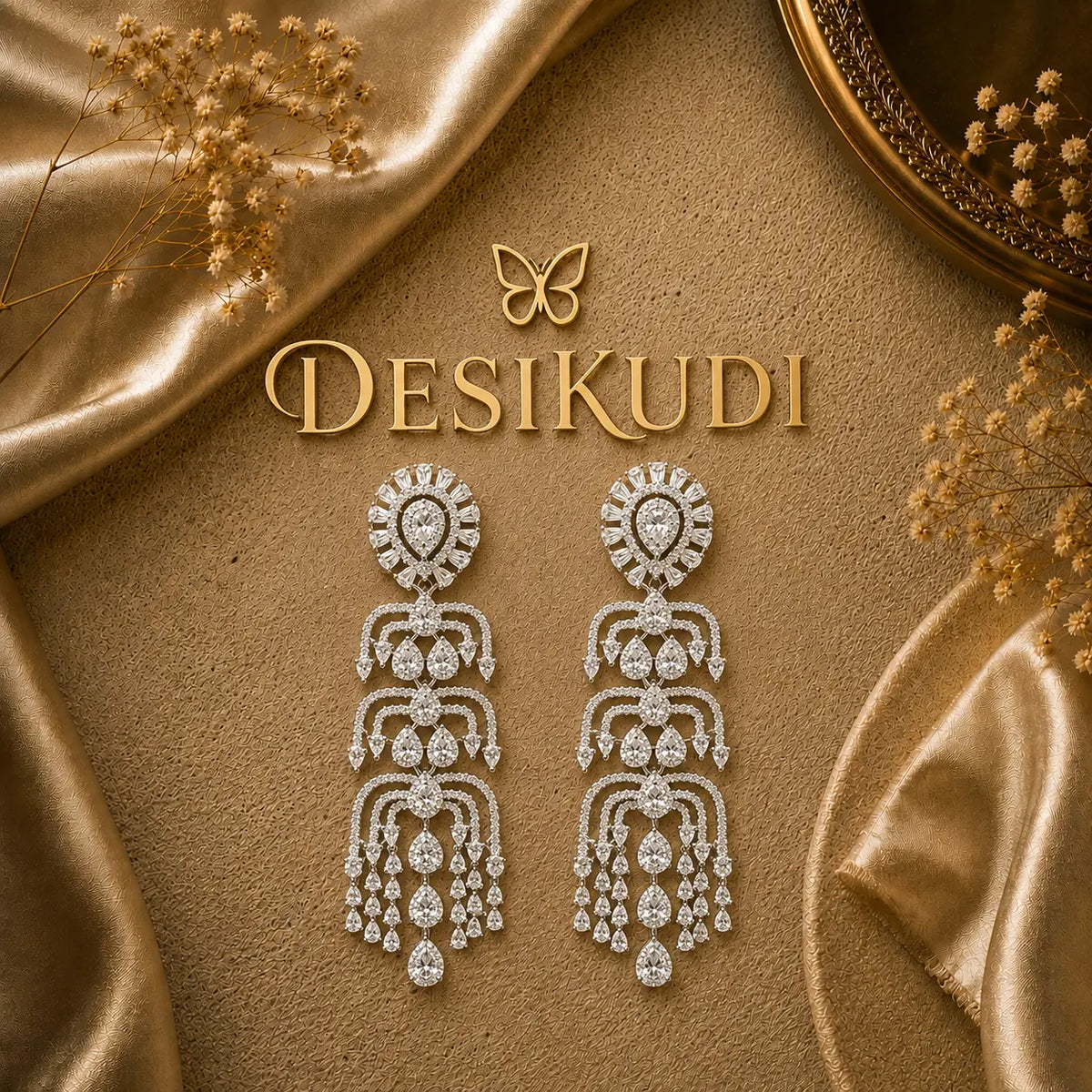 CRYSTAL CASCADE EAR RINGS