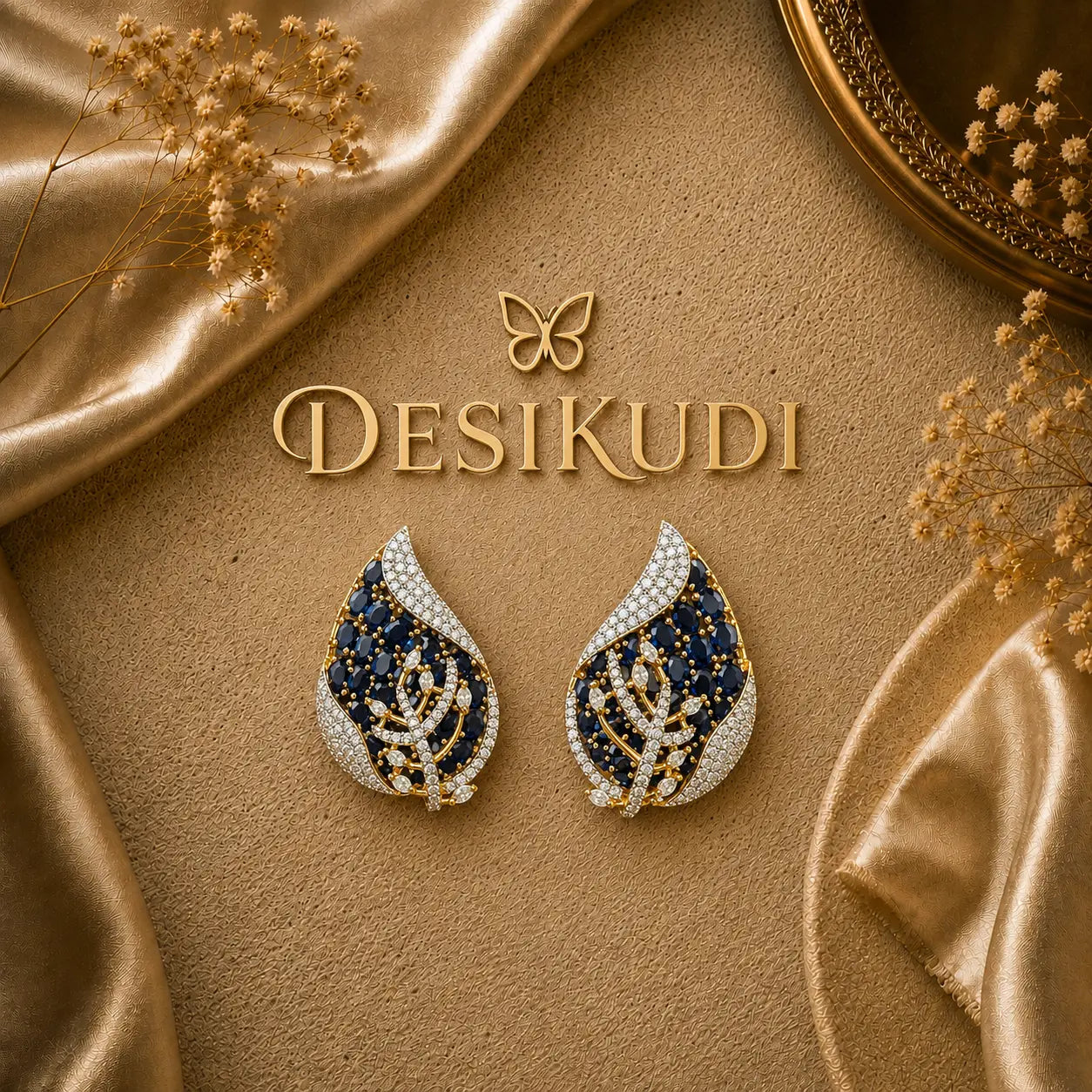 Sapphire leaf stud