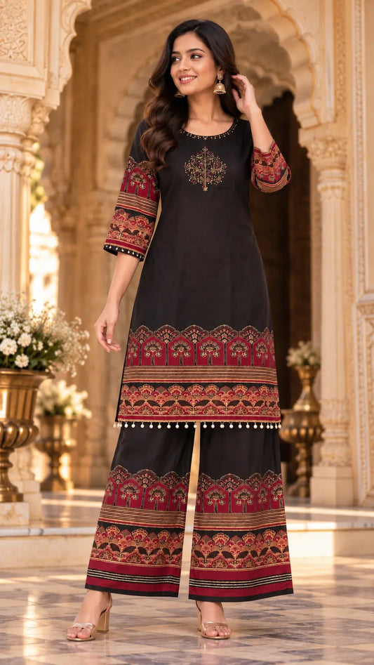 Black Zari Palazzo Set