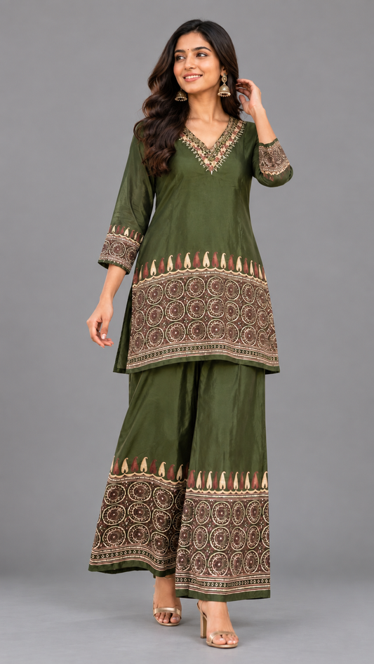 Green Gajji Plazzo set