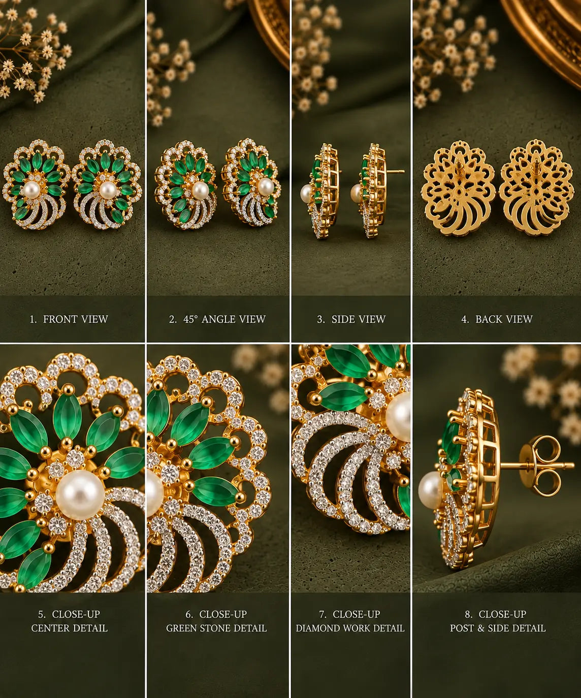 Emerald Petal Ear rings