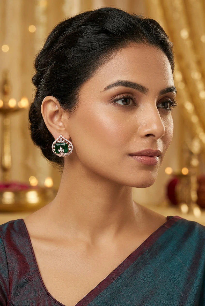Emerald Tear Drop Ear rings|ZR259