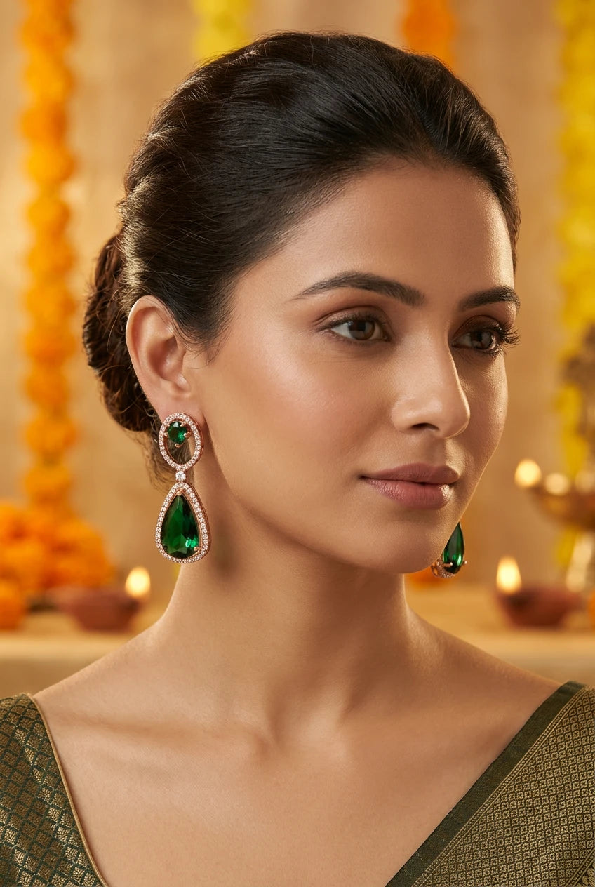 Emerald Ear rings|ZR256