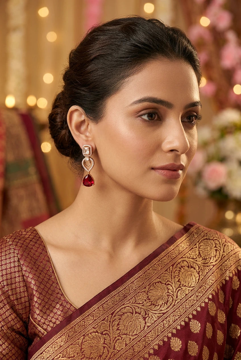 Ruby Heart Ear rings|ZR258