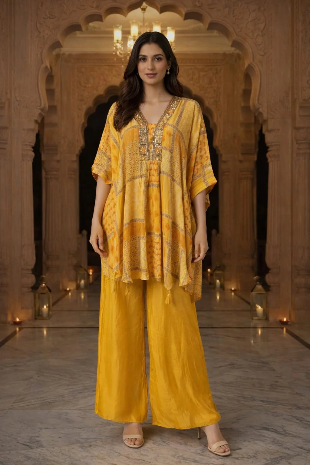 YELLOW PRINTED KAFTAN