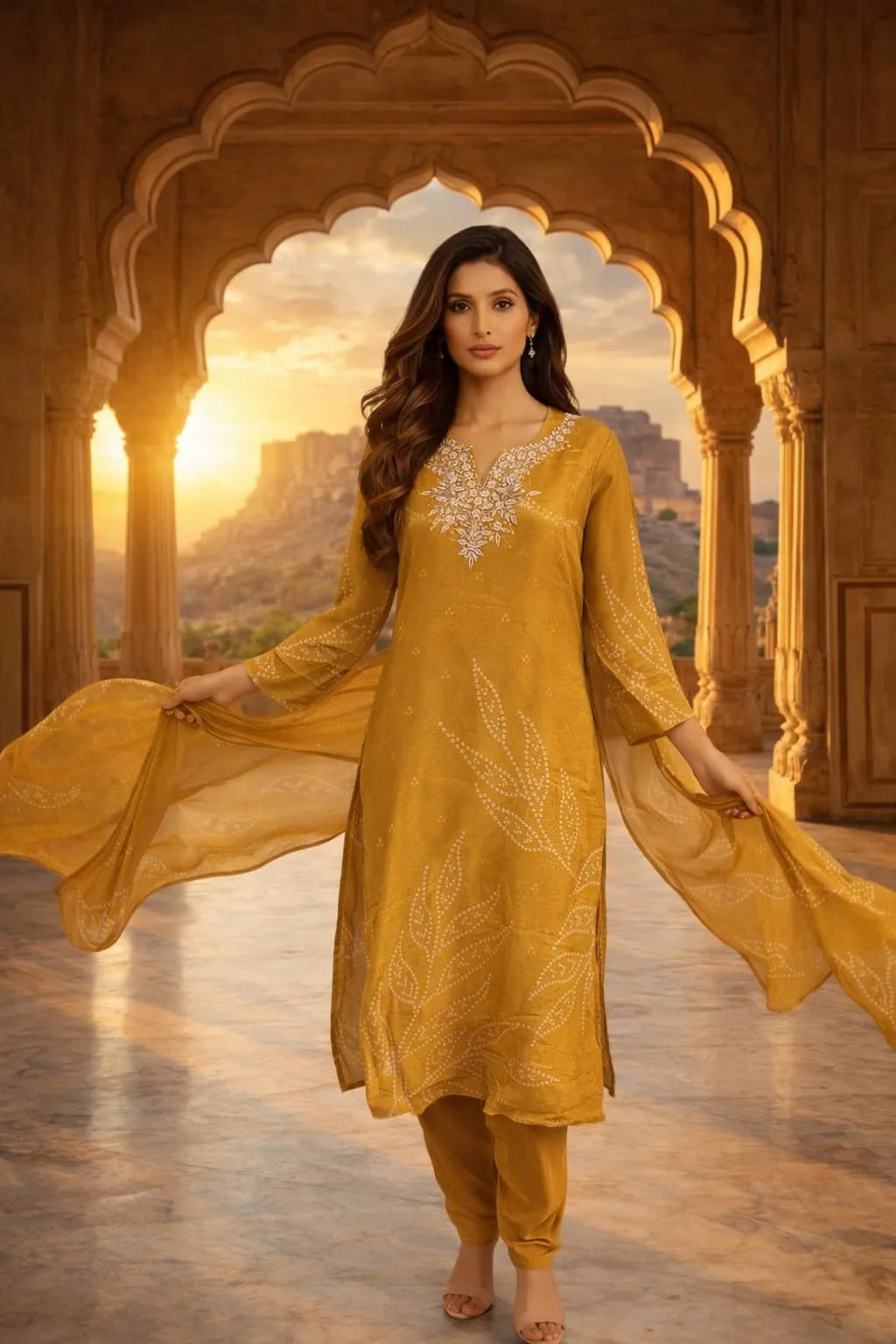 YELLOW BANDHNI KURTI