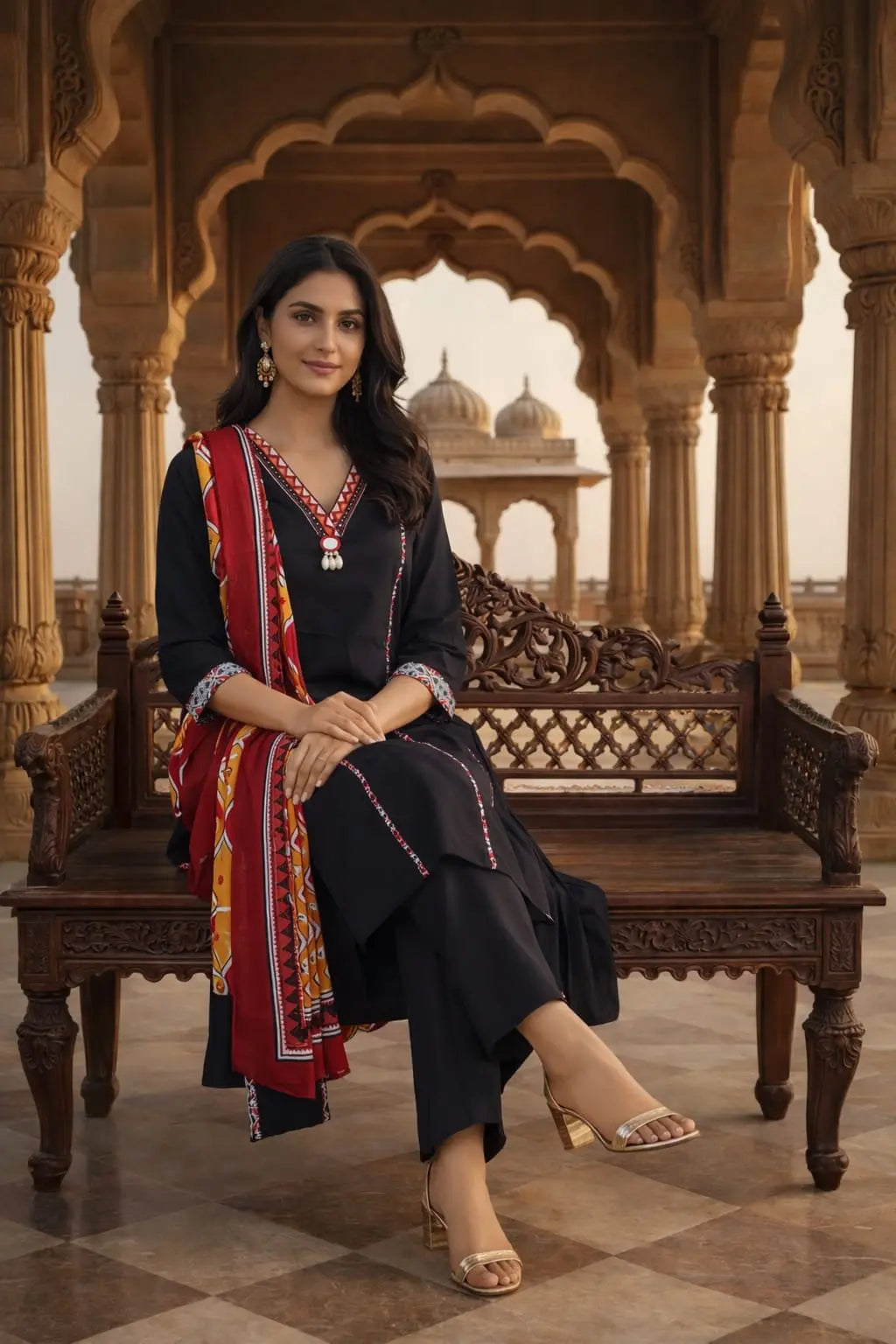 Black Harmony Kurti Set|Ethnic wear-DK2443
