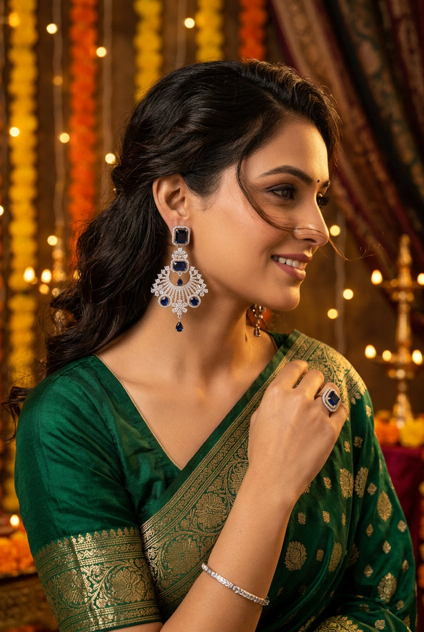 Sapphire Chandlier Ear rings|ZR2511