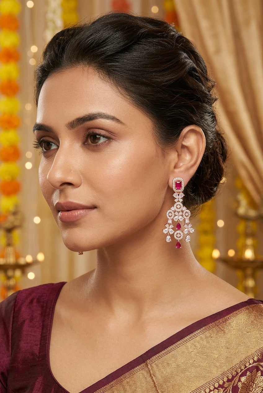 Ruby Blossom Ear rings|ZR2519