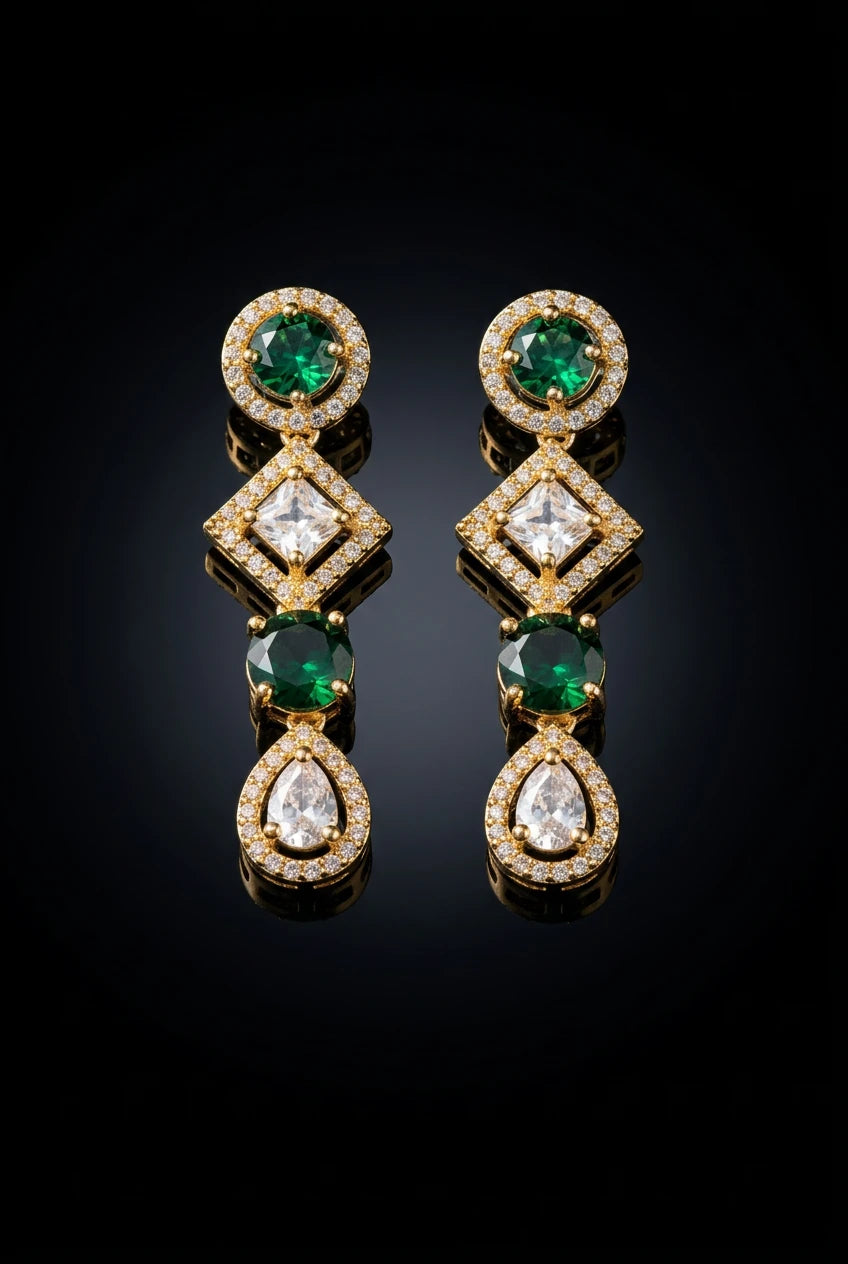 White & Green Crystal Ear rings|ZR2537