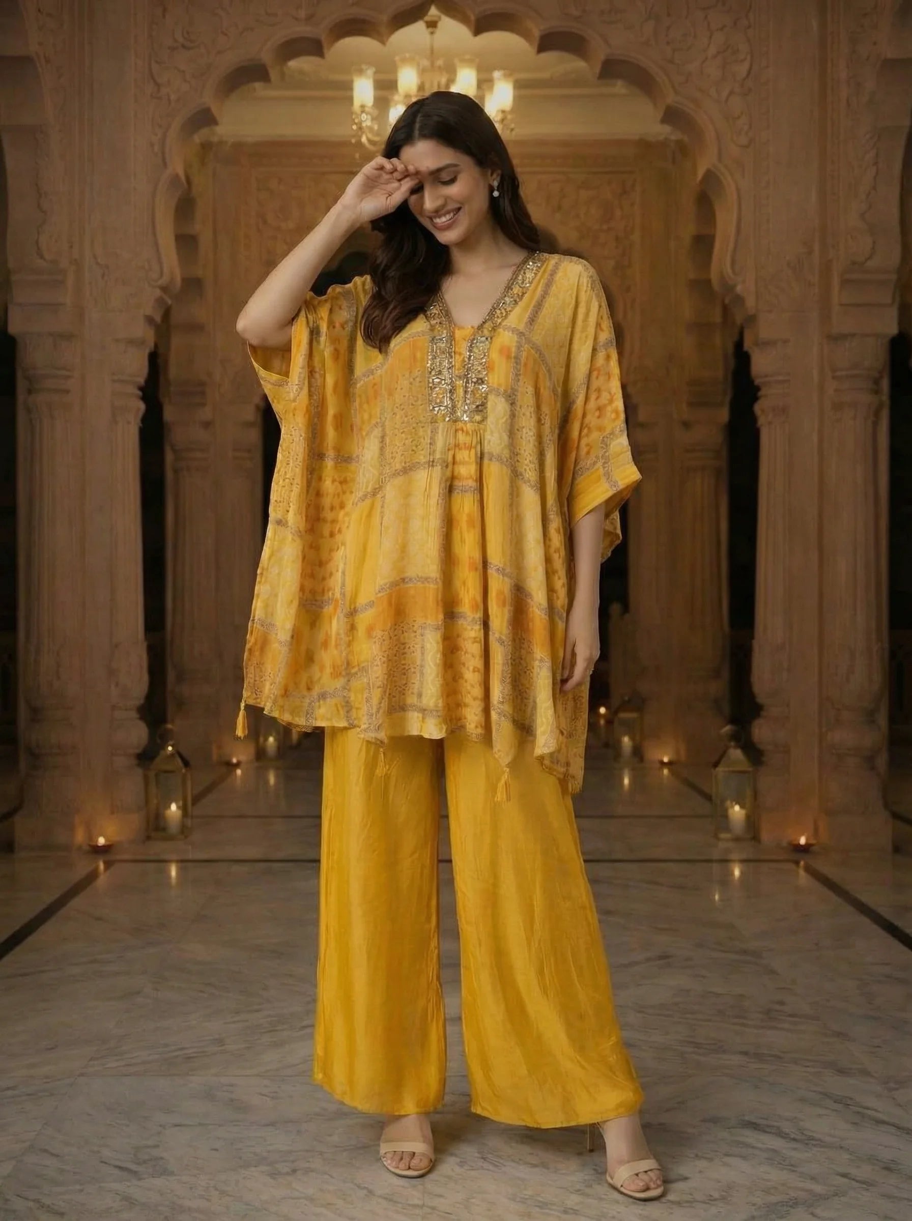 YELLOW PRINTED KAFTAN