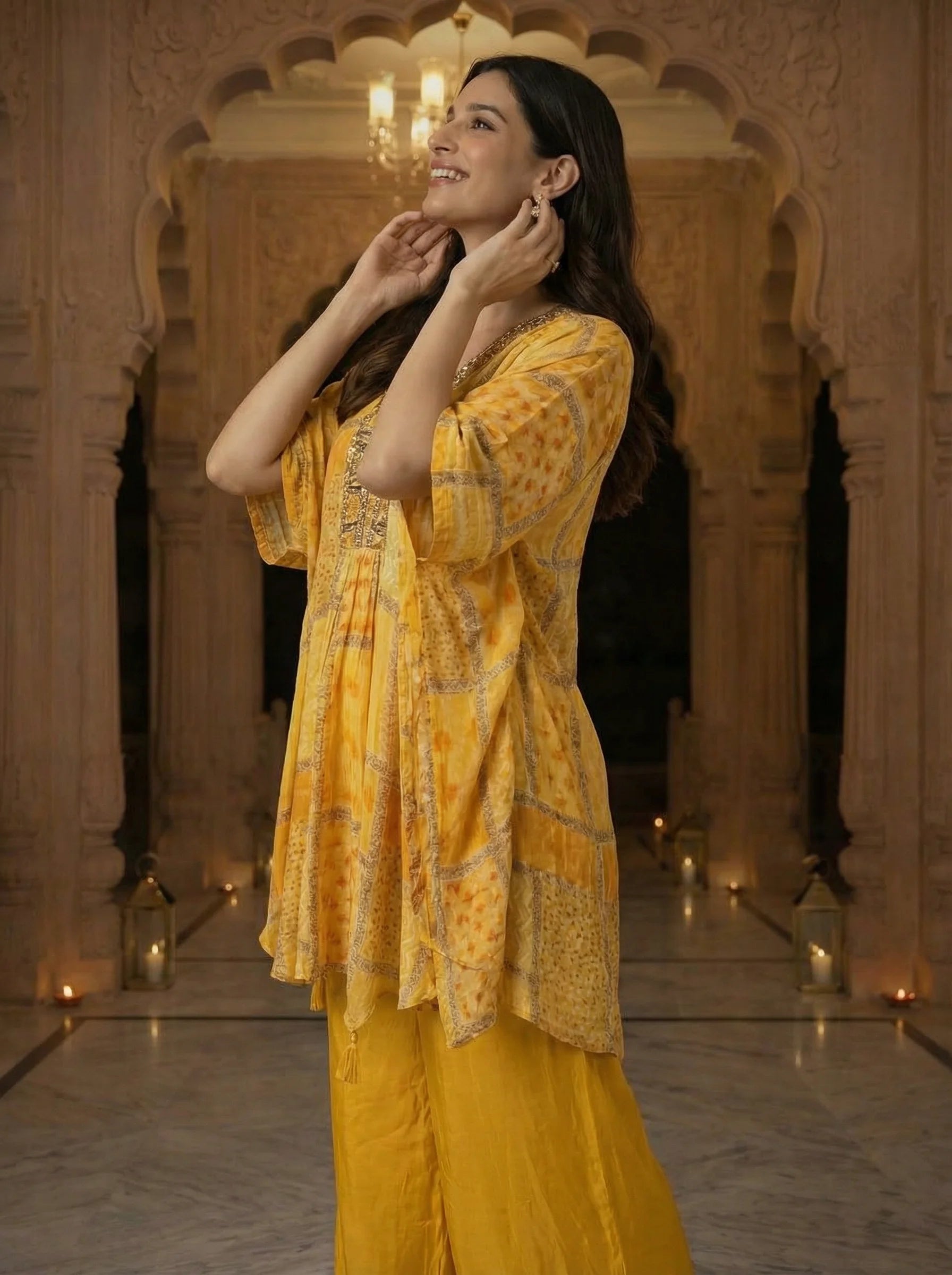 YELLOW PRINTED KAFTAN