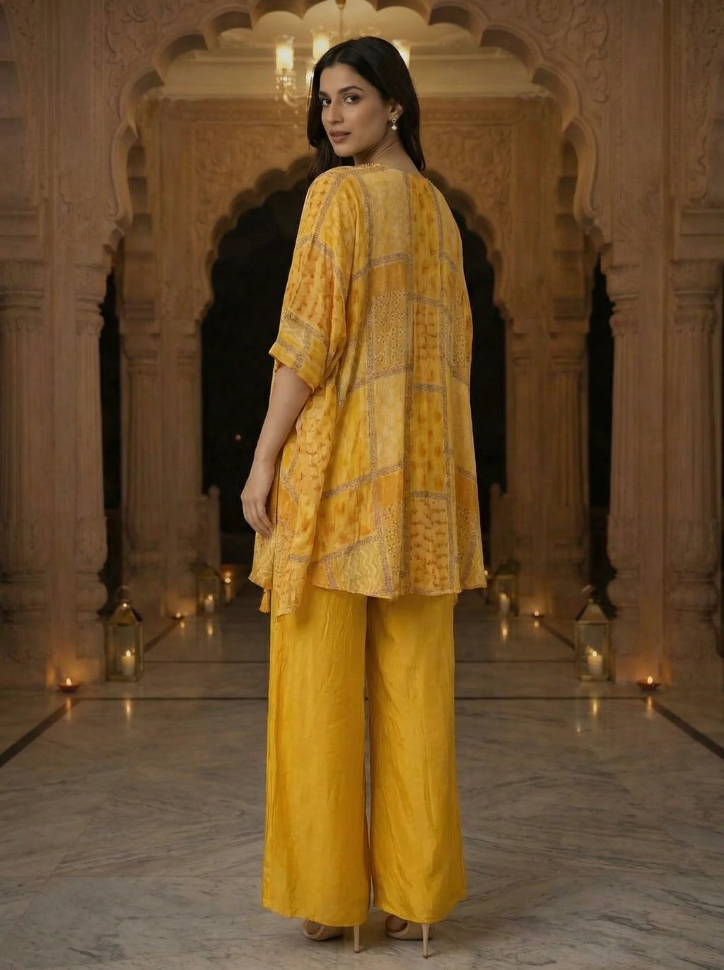 YELLOW PRINTED KAFTAN