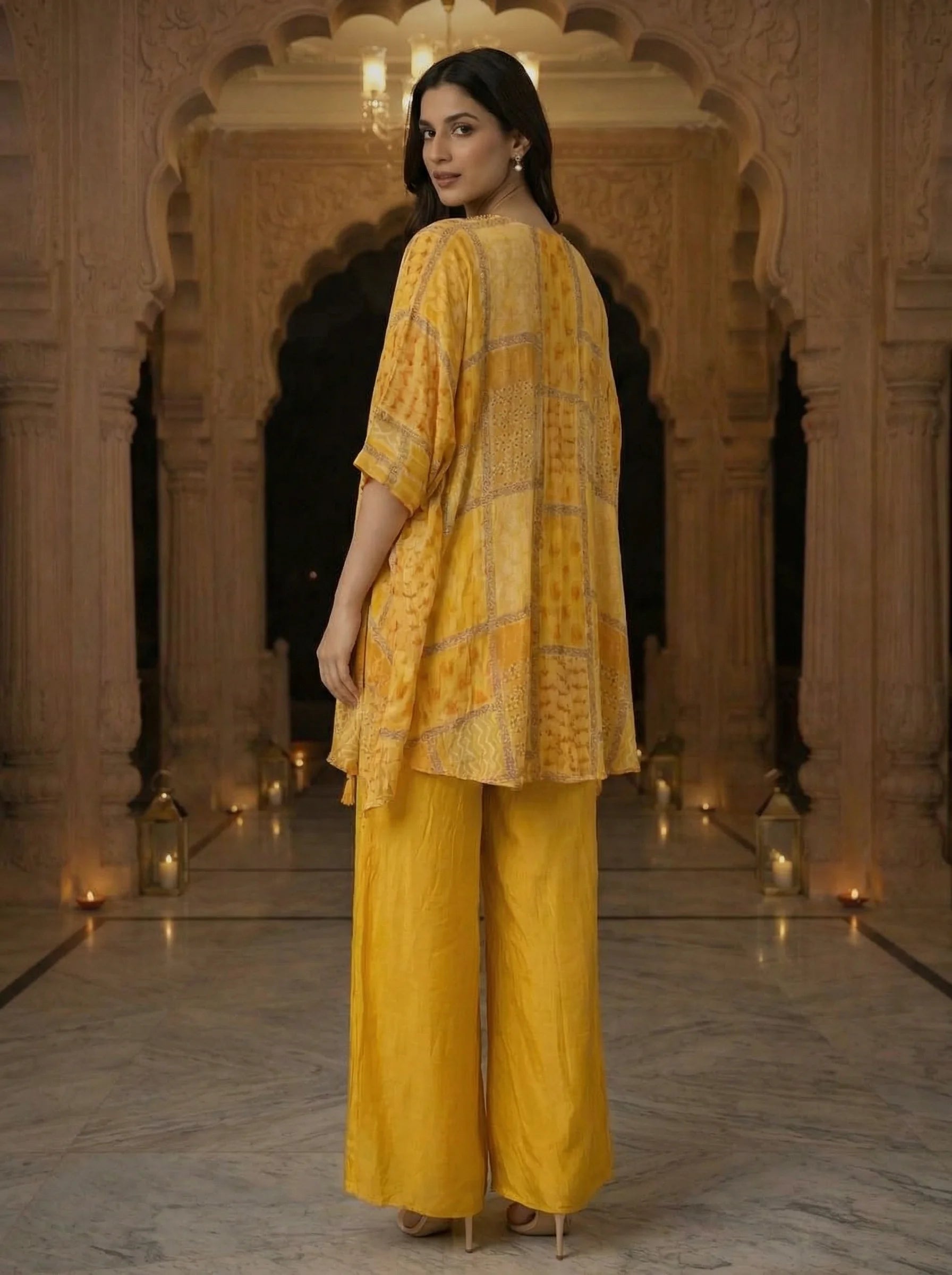YELLOW PRINTED KAFTAN