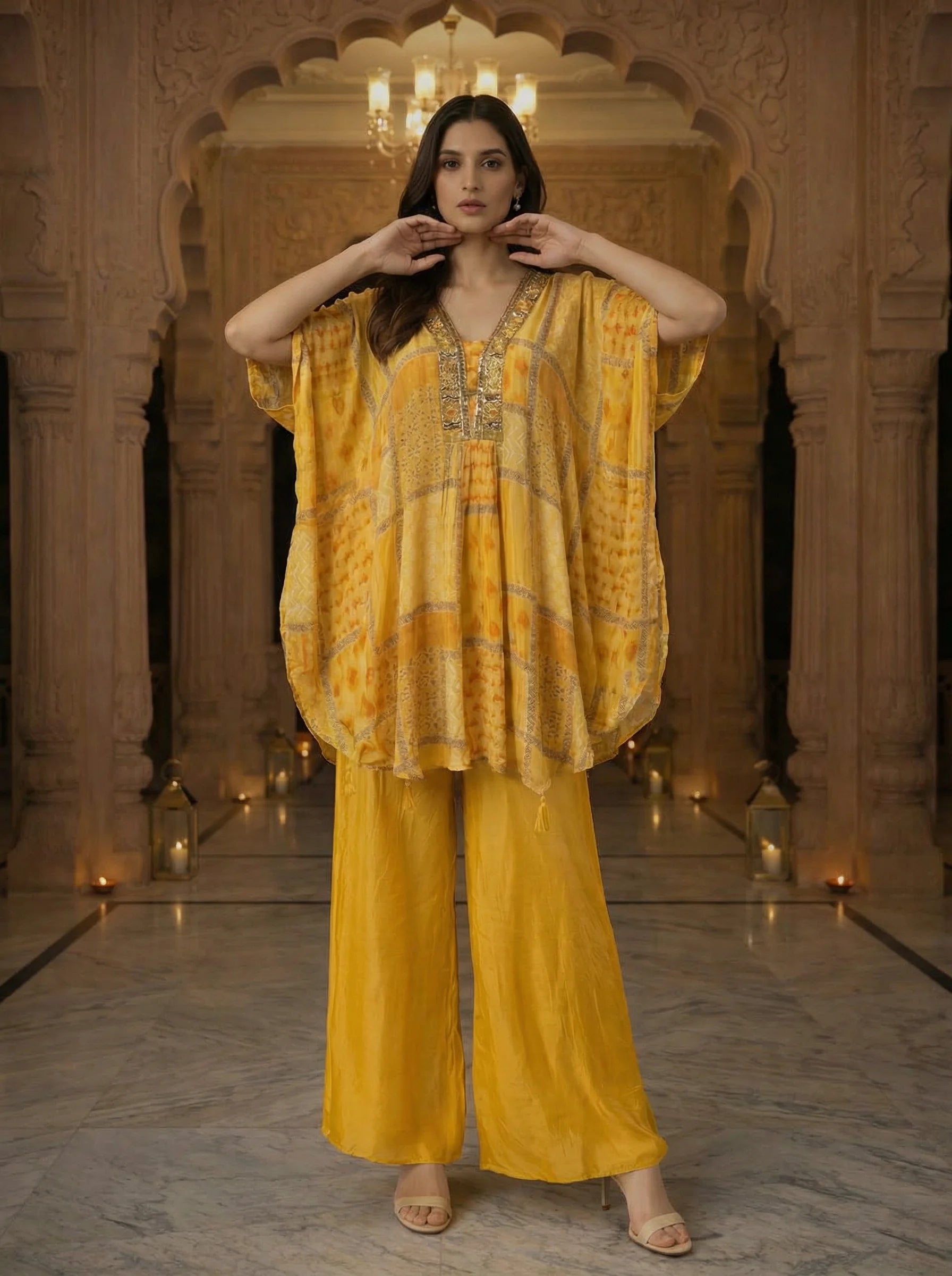 YELLOW PRINTED KAFTAN