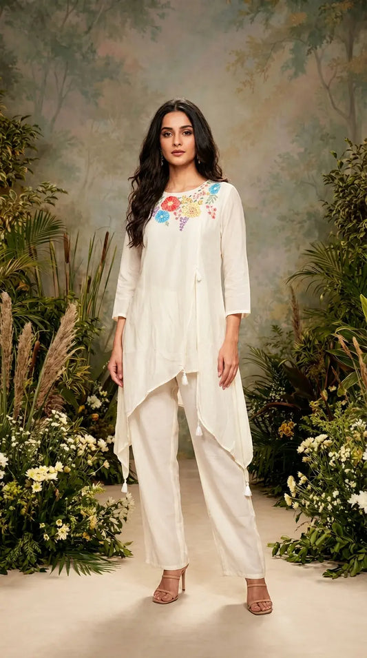 Milky White Palazzo|Ethnic wear-DK2451
