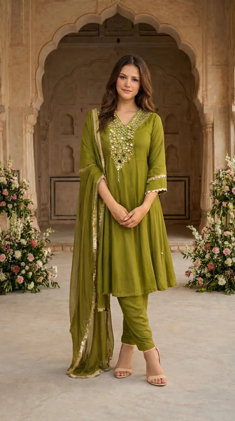 Olive Anarkali Kurti