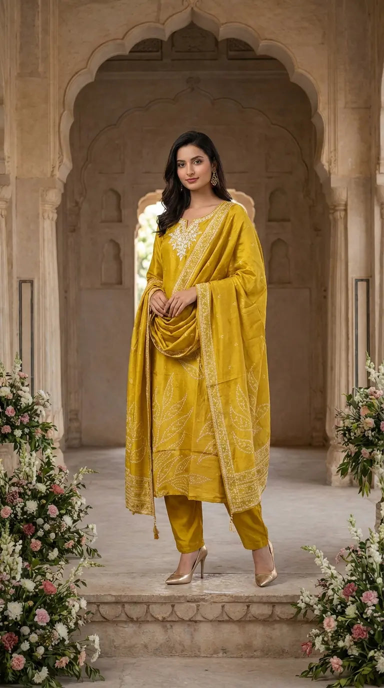 Yellow Bandhni Kurti
