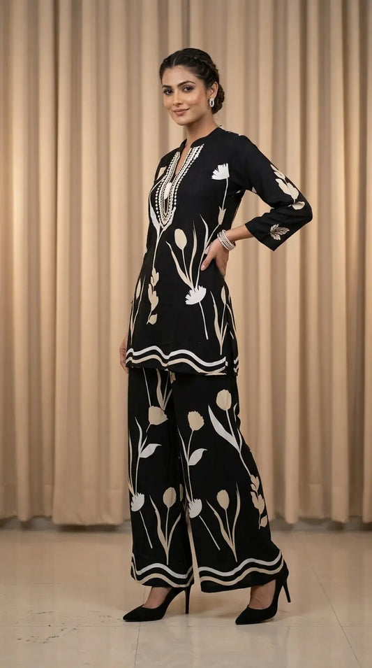 Black Plazzo Set|Ethnic wear-DK2430